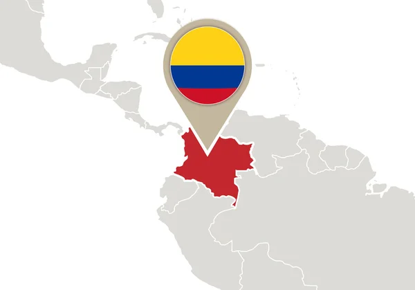Kolumbie na mapě světa — Stockový vektor