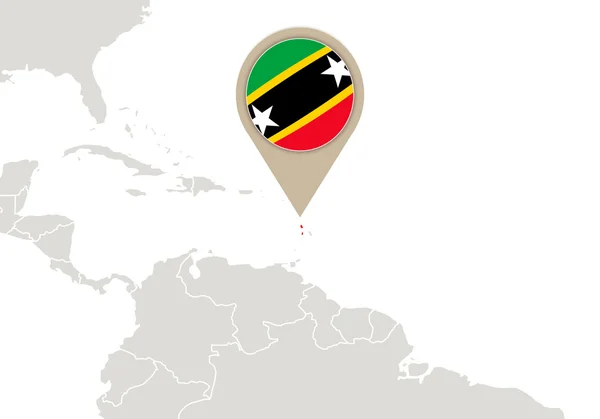 Saint Kitts ve Nevis dünya haritası üzerinde — Stok Vektör