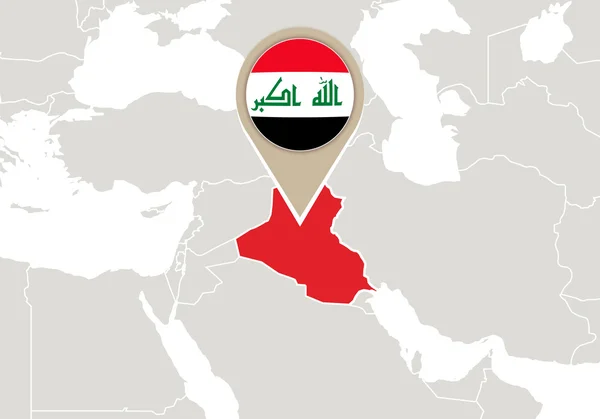 Iraq en el mapa del mundo — Vector de stock