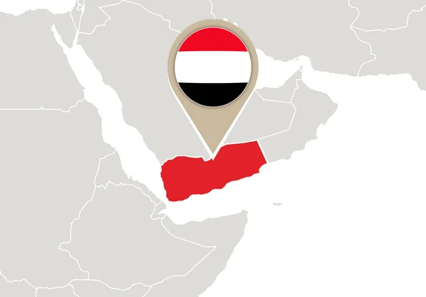 Yemen en el mapa del mundo — Vector de stock