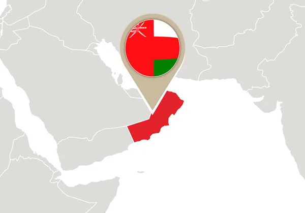 Omán en el mapa del mundo — Vector de stock