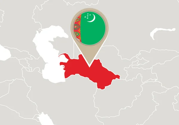 Turkmenistan pada peta dunia - Stok Vektor