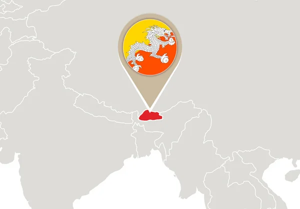 Bhután a világ Térkép — Stock Vector