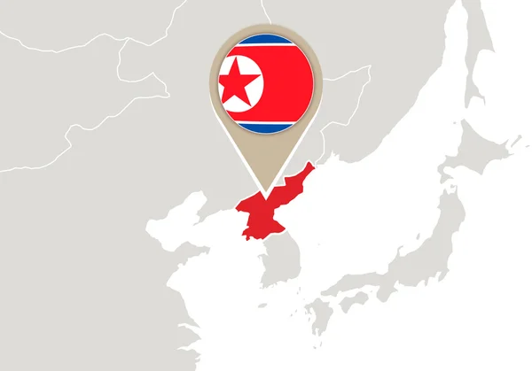 Coreia do Norte no mapa do mundo — Vetor de Stock