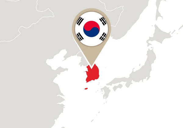Dünya Haritası üzerinde Güney Kore — Stok Vektör