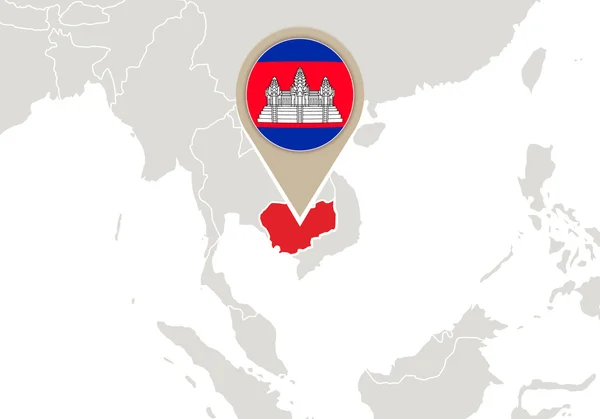 Camboja no mapa do mundo —  Vetores de Stock