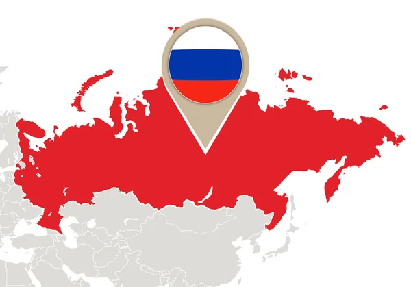 Rusia en el mapa del mundo — Vector de stock