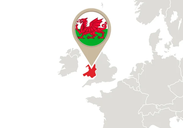 Pays de Galles sur la carte Europe — Image vectorielle