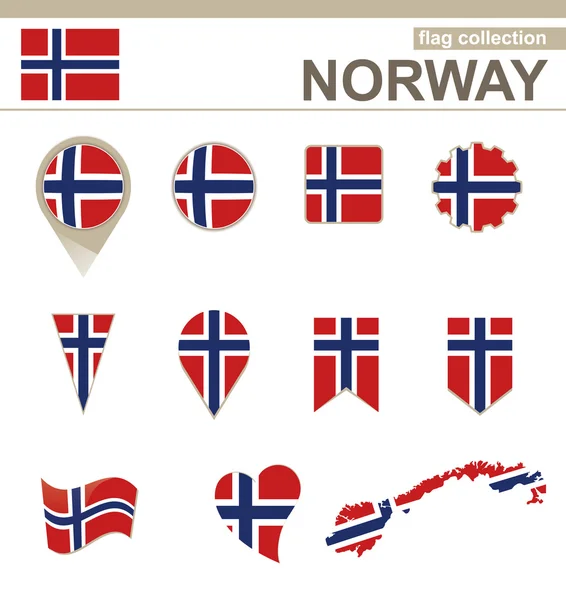 Norge flagga samling — Stock vektor