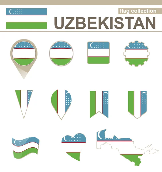 Collezione Bandiera Uzbekistan — Vettoriale Stock