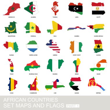 Afrika ülkeleri ayarla, haritalar ve bayrakları