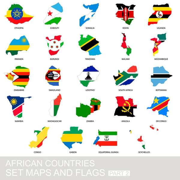 African countries set, maps and flags — Stock Vector
