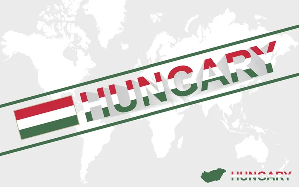 Hungría mapa bandera e ilustración de texto — Vector de stock