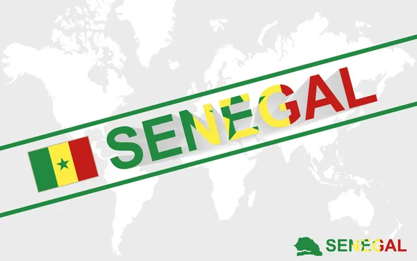 Senegal mappa bandiera e illustrazione di testo — Vettoriale Stock