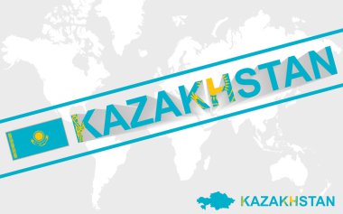 Kazakistan Haritası bayrak ve metin illüstrasyon