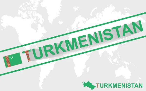 Turkmenistan mappa bandiera e illustrazione di testo — Vettoriale Stock