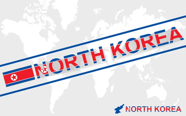 Korea Północna mapa flaga i tekst ilustracja — Wektor stockowy