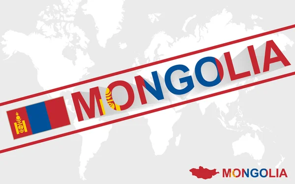 Mongoliet kort flag og tekst illustration – Stock-vektor
