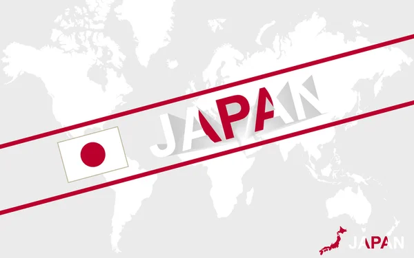 Giappone mappa bandiera e illustrazione del testo — Vettoriale Stock