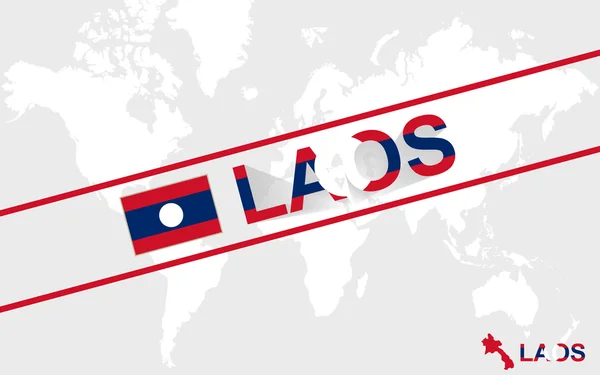 Laos bandera del mapa e ilustración del texto — Vector de stock