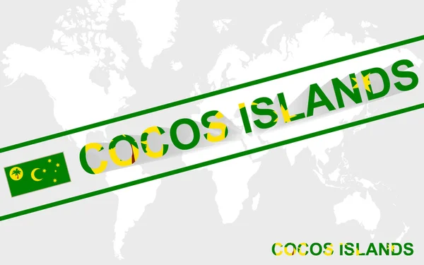 Islas Cocos mapa bandera e ilustración de texto — Vector de stock