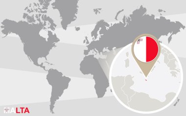 Dünya Haritası ile büyütülmüş Malta
