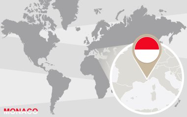 Büyütülmüş Monaco ile Dünya Haritası