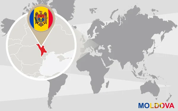 Världskarta med förstorade Moldavien — Stock vektor