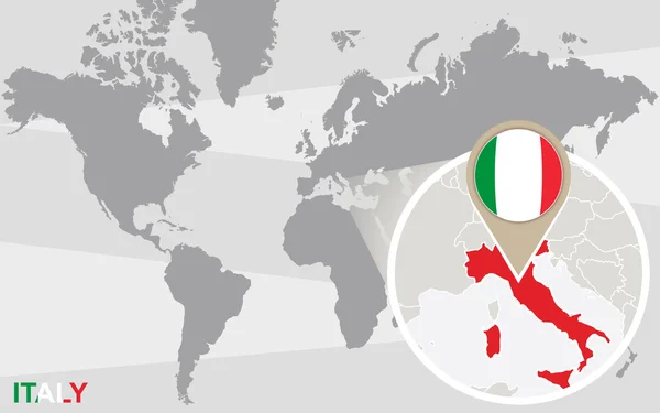 Wereldkaart met vergrote Italië — Stockvector