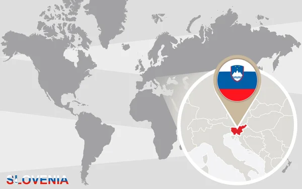 Mapa do mundo com a Eslovénia ampliada — Vetor de Stock