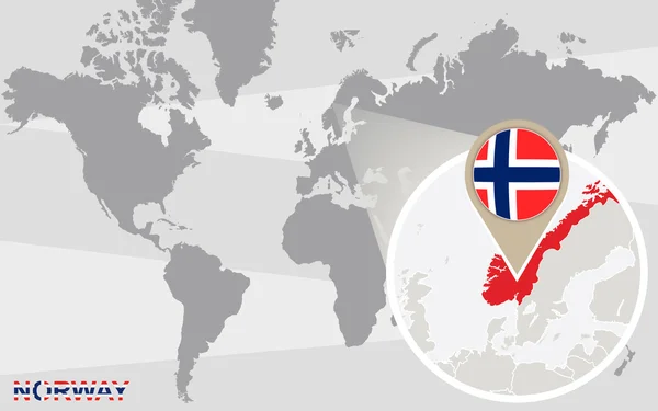 Wereldkaart met vergrote Noorwegen — Stockvector