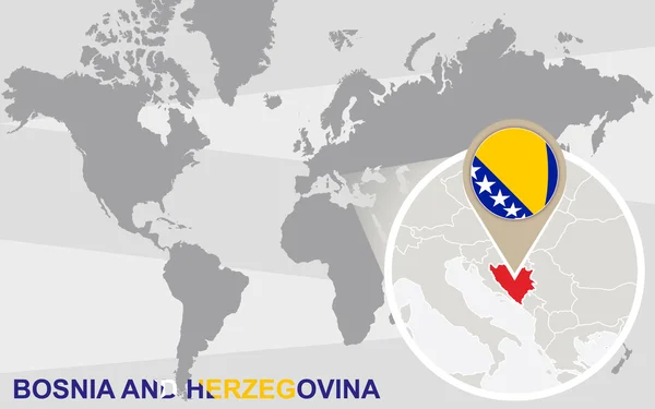 Mapa do mundo com a Bósnia e Herzegovina ampliada — Vetor de Stock