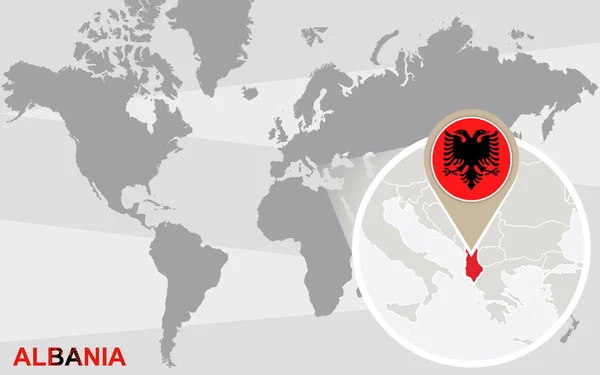 Mapa mundial com a Albânia ampliada — Vetor de Stock