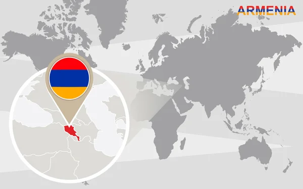 Mapa del mundo con Armenia magnificada — Vector de stock