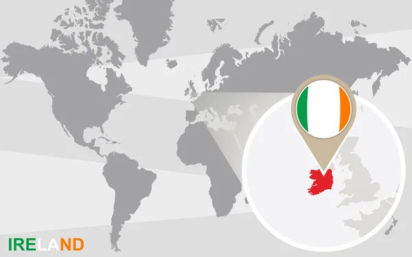 拡大したアイルランドと世界地図 — ストックベクタ