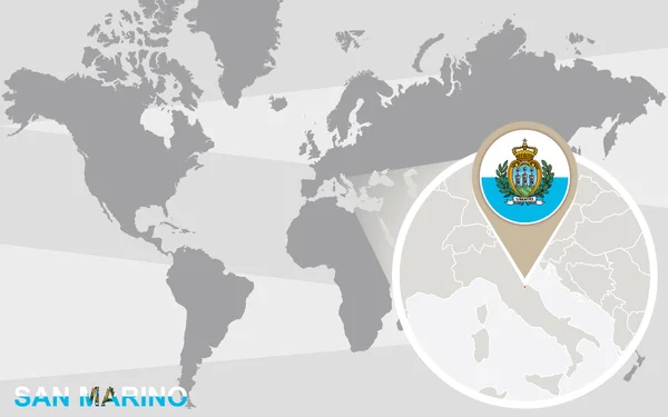 Mappa del mondo con San Marino ingrandito — Vettoriale Stock