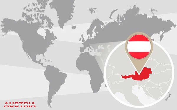 Mapa do mundo com a Áustria ampliada — Vetor de Stock