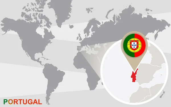 Карта світу з збільшене Португалії — стоковий вектор
