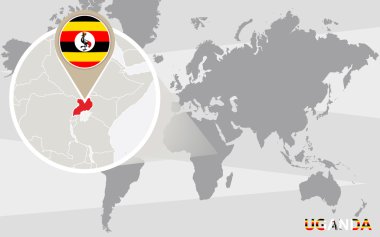 Dünya Haritası ile büyütülmüş Uganda