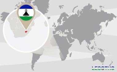Dünya Haritası ile büyütülmüş Lesotho