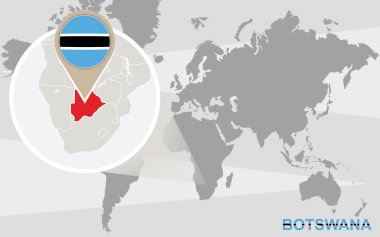 World map with magnified Botswana clipart