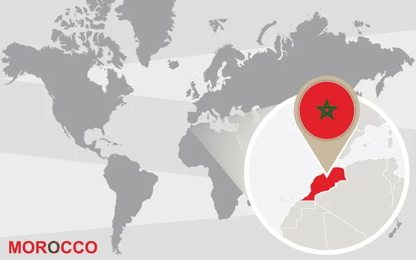 Карта світу з збільшене Марокко — стоковий вектор