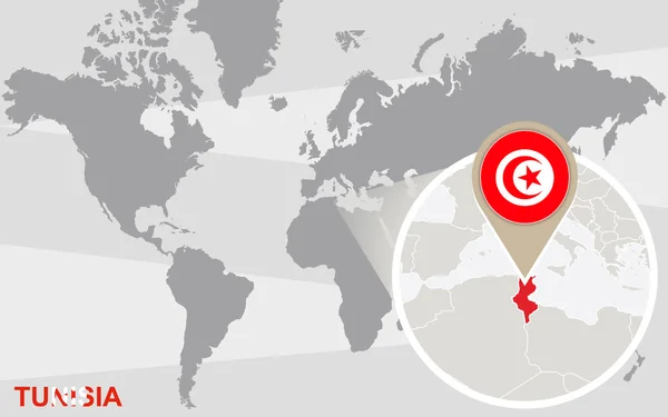 Mapa del mundo con Túnez magnificado — Vector de stock