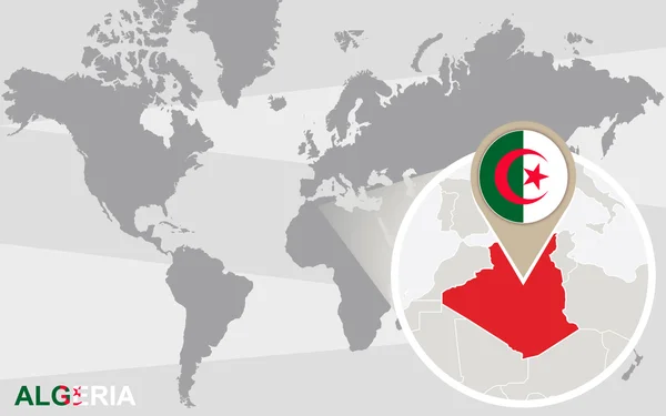 Weltkarte mit vergrößerter Algerie — Stockvektor