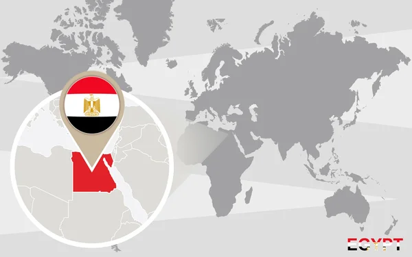 Weltkarte mit vergrößertem Ägypten — Stockvektor