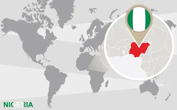 Carte du monde avec Nigeria agrandi — Image vectorielle