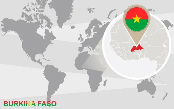 Mapa del mundo con Burkina Faso magnificado — Archivo Imágenes Vectoriales