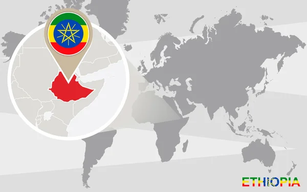Mappa del mondo con Etiopia ingrandita — Vettoriale Stock
