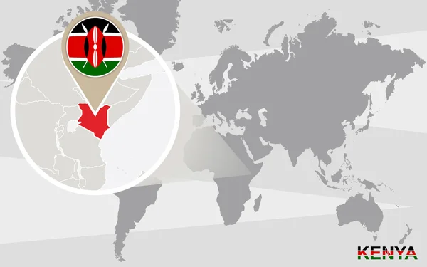 Büyütülmüş Kenya ile Dünya Haritası