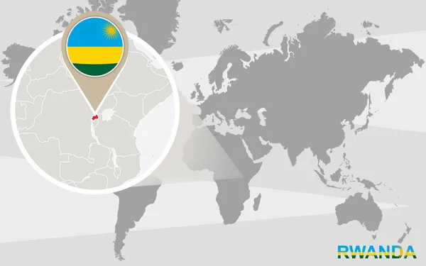 Mappa del mondo con Ruanda ingrandita — Vettoriale Stock